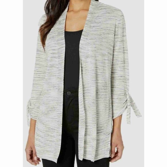 NIC+ZOE Green Shawl Lapel 3/4 Sleeve Linen-Blend Cardy - Picture 1 of 11